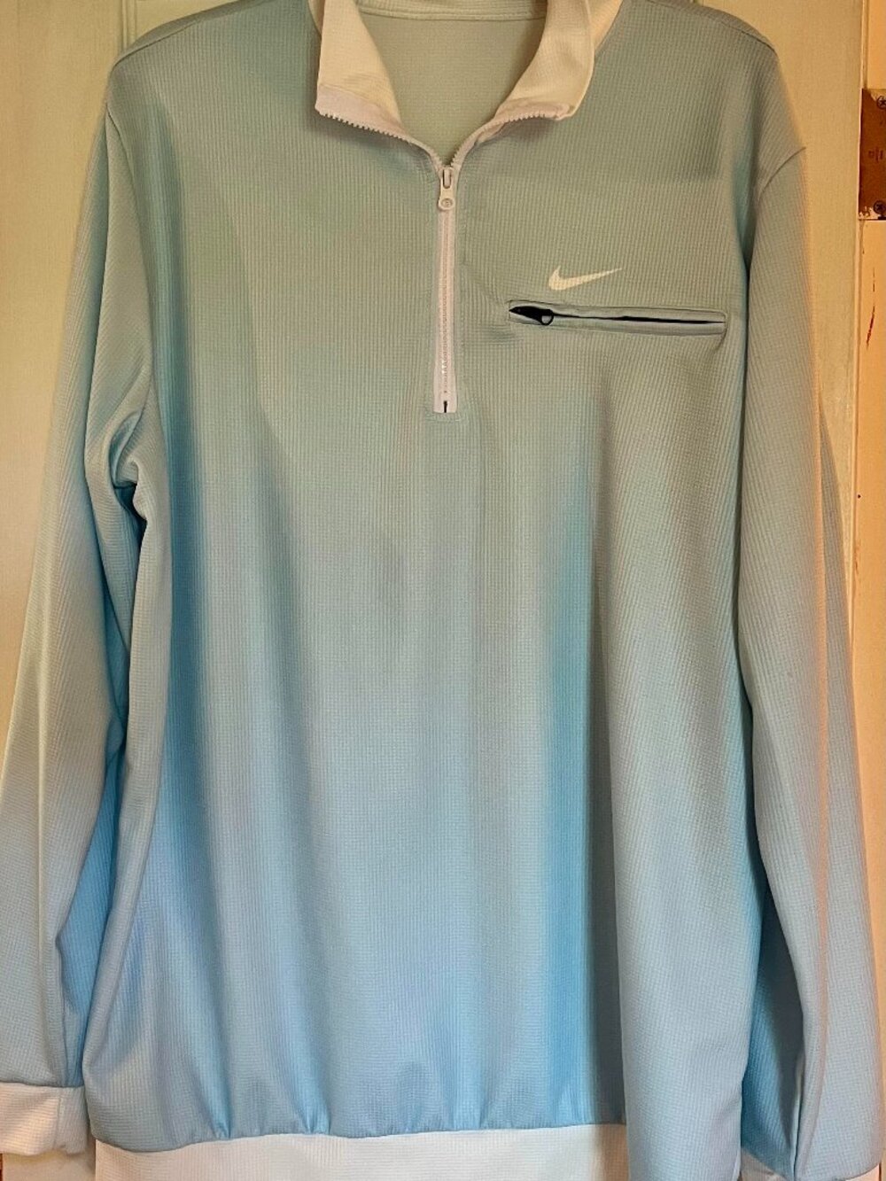 Men's Light Blue Nike Quarter Zip White Collar and Cuffs Pullover Size XXL